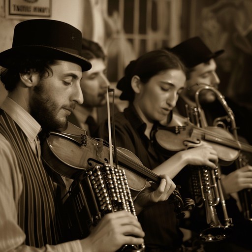 This instrumental piece captures the essence of klezmer traditions intertwined with a reflective mood. The clarinet leads the way, weaving a narrative that resonates with ancestral memories and poignant moments from the past. The subtle interplay of violin and accordion enhances the nostalgic atmosphere, creating a rich tapestry of sound that evokes deep emotions and reflection.