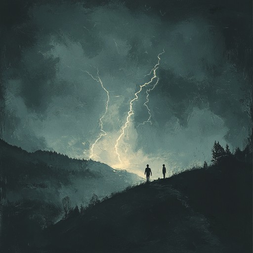 A powerful blend of heavy guitar riffs, thunderous drums, and sweeping orchestral arrangements create a dramatic and immersive auditory experience that plunges listeners into a tumultuous world of shadows and chaos. The composition builds tension with every note, leading to a climactic crescendo that embodies the spirit of apocalyptic grandeur.