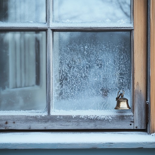 Imagine sitting by a frosted window, gazing at the serene night, as soft bell tones mingle with the silence of a snowy evening, creating a reflective, tranquil atmosphere.