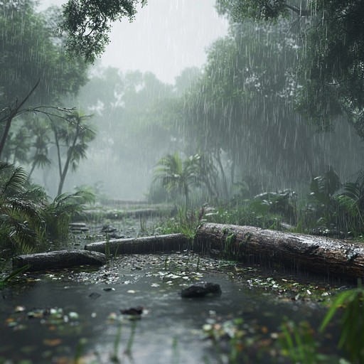 Evoke feelings of solitude in a rainy jungle setting