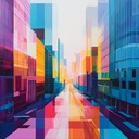 vibrant urban dawn with intricate instrumental harmony