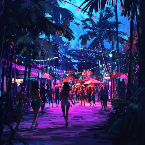 Hustling city scenes with tropical vibes, merging urban beats and festival energy.