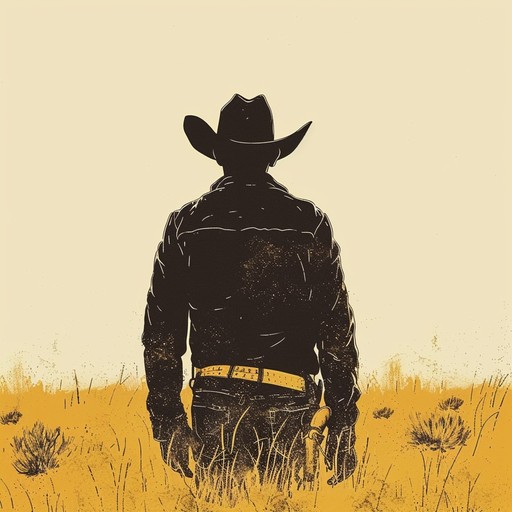 A lone cowboy rides across the dusty plains at sunset, his heart heavy with the weight of lost love and regret. The melancholy twang of the guitar and the lonesome wail of the harmonica echo his inner turmoil as he seeks solace in the vast, empty landscape.