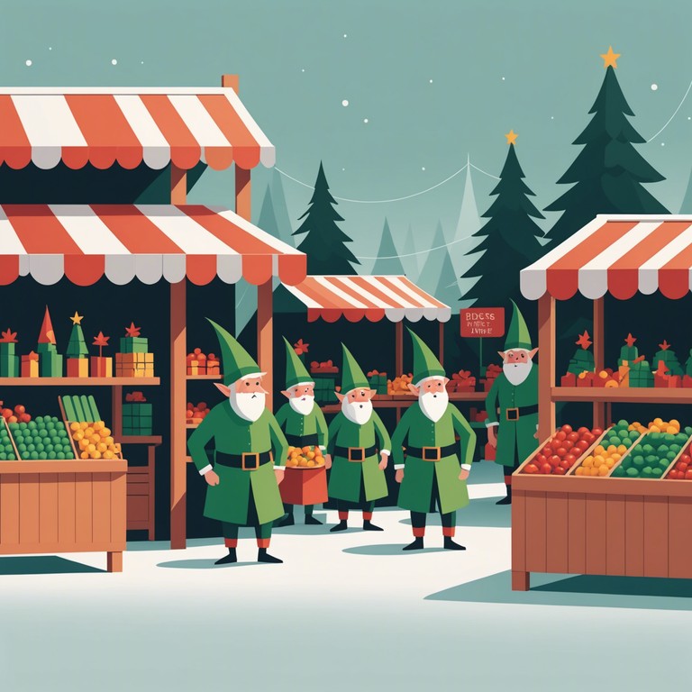 A spirited soundtrack capturing elves playing pranks among holiday shoppers, featuring the bright, percussive sounds of a xylophone.