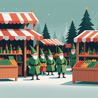 elves playing tricks in festive market