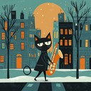 an energetic jazz piece capturing a cat's playful city adventure