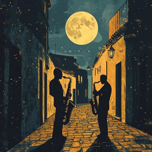 An enigmatic instrumental latin jazz composition that weaves sultry saxophone melodies with intricate percussion rhythms, evoking the ambience of a moonlit cityscape alive with secrets and intrigue.