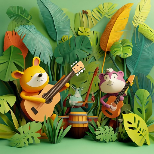 An uplifting and dynamic composition featuring funky guitar riffs, interactive animal noises, and infectious grooves that keep kids moving and smiling.