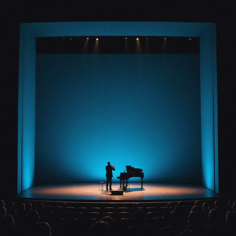 Imagine an orchestral interplay of softer tones colored with the rich timbres of a jazz saxophone, creating a serene yet reflective theater experience during a captivating moonlit performance.