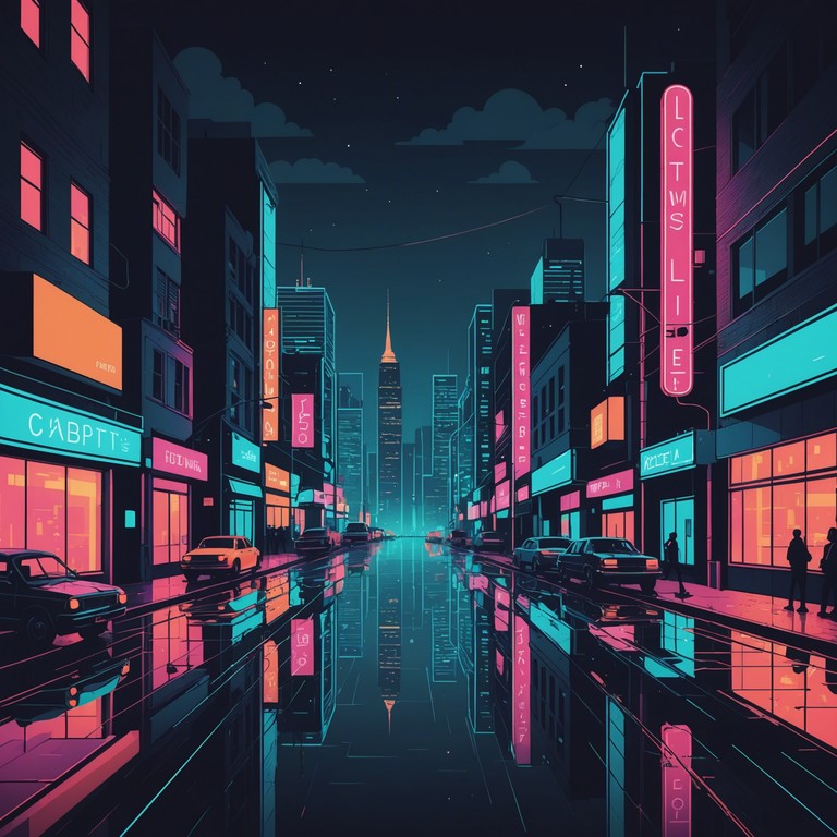 A haunting instrumental track reminiscent of the 80s era, featuring gloomy synthesizer tones layered with deep bass lines. The music creates a mysterious and reflective atmosphere, perfect for late night urban explorations or introspective moments. The echoic soundscapes evoke images of rain soaked streets shimmering under the neon lights of a bustling city slowly winding down as the night deepens.