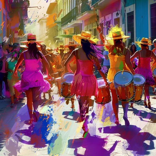 Vibrant samba rhythms burst to life, carrying the listener through a night of electrifying celebration. The spirited drum beats and lively baton rhythms create an atmosphere of pure joy and festivity, encapsulating the heart of brazilian cultural exuberance