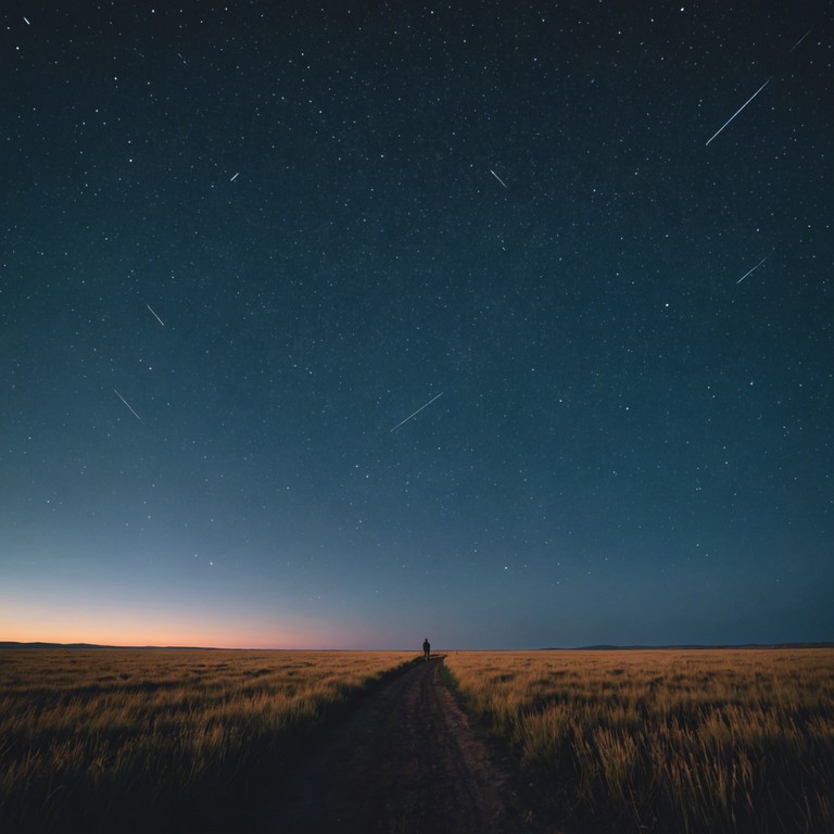 A reflective and peaceful composition, 'echoes of the field' utilizes the acoustic guitar to paint an auditory scene of the calm that pervades a prairie after sunset. Emphasizing spaciousness and tranquility, this piece offers listeners a moment of solace and reflection amidst a serene landscape.