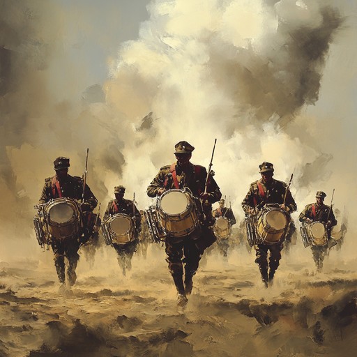 Utilizing the powerful drum lines, this track invokes intense military preparedness and cohesion. The synchronized beats of snare and bass drums exemplify the disciplined and confident march towards mission accomplishment, representing an indomitable military spirit.