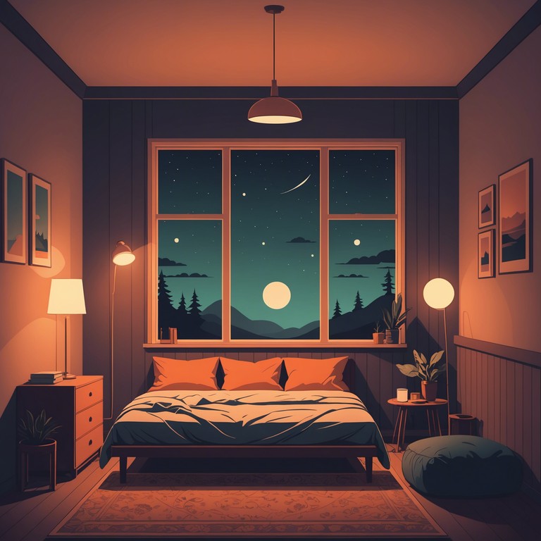 A melodic tranquility fills the air as gentle tunes play over a minimalist backdrop, offering a calming mood that enhances evenings spent in personal reflection or quiet reading.