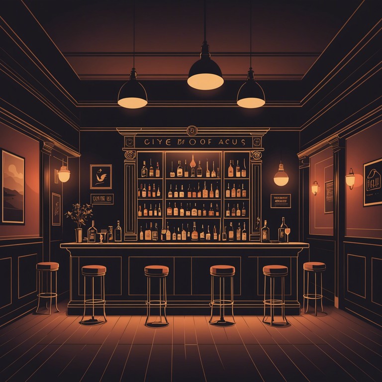 In a dimly lit torch lounge, soft piano keys stir mysterious, chilling sounds that evoke feelings of suspense and intrigue. The ambience thickens with every note, painting a picture of a shadowy gathering place where secrets are told in hushed tones.