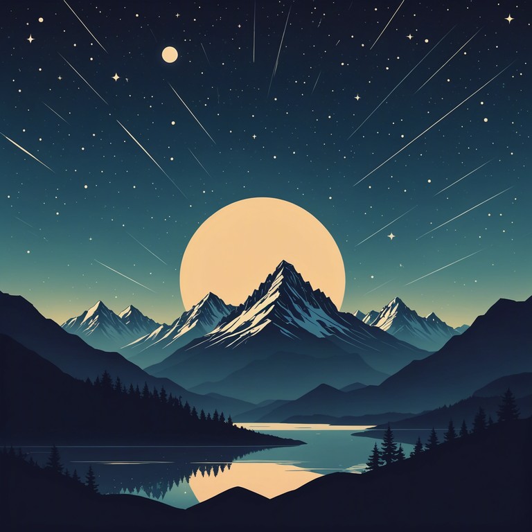 A dreamlike composition where tender banjo strings weave through the serene ambiance of a clear, star filled night atop misty mountains, invoking a deep sense of peace and introspection. The song progresses gently, reflecting the tranquil beauty of natural landscapes under a celestial canopy.