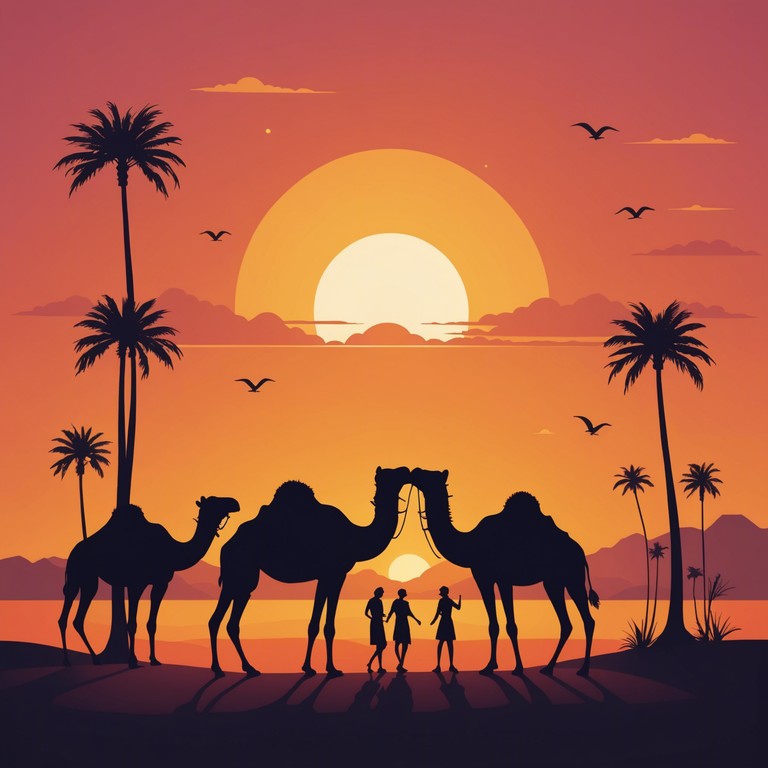 This track captures the essence of a joyful dance celebration in the desert, featuring uplifting melodies intertwined with the strong, rhythmic beats of traditional middle eastern music. It provides a vibrant and energetic atmosphere, embodying the spirit of a festive gathering under the open sky.