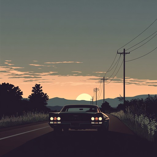 A soothing instrumental piece blending gentle blues rock rhythms with emotive electric guitar solos capturing the essence of a peaceful drive at dusk invoking deep thoughts and a sense of calm.