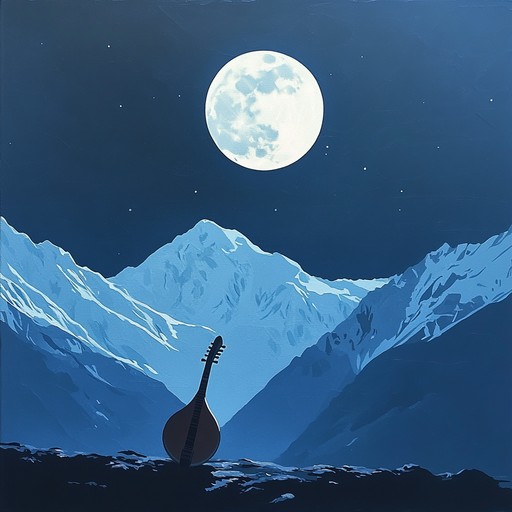 An instrumental piece blending soothing sitar melodies with gentle tabla rhythms, painting a peaceful night in the himalayas under a full moon. The music flows like a gentle breeze, evoking inner peace and serenity.