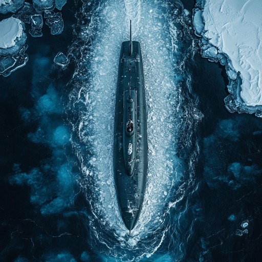 A gripping instrumental piece that captures the tension of russian navy submarines navigating stealthily beneath the frozen arctic waters, featuring deep tones and a steady, suspenseful rhythm.