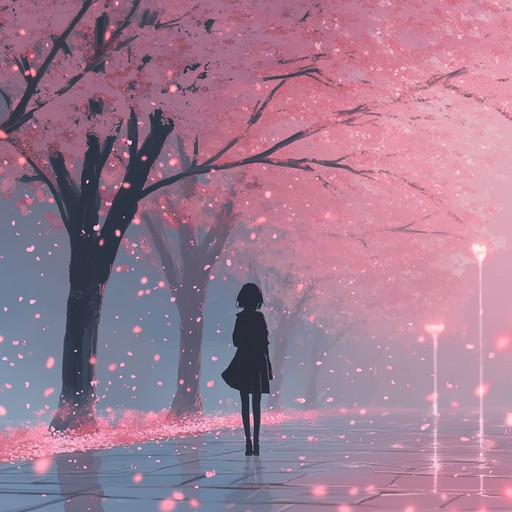 A delicate, expressive piano piece that captures the essence of pathos in a beautiful japanese anime setting, ideal for scenes of sorrow and reflection under blooming cherry trees.