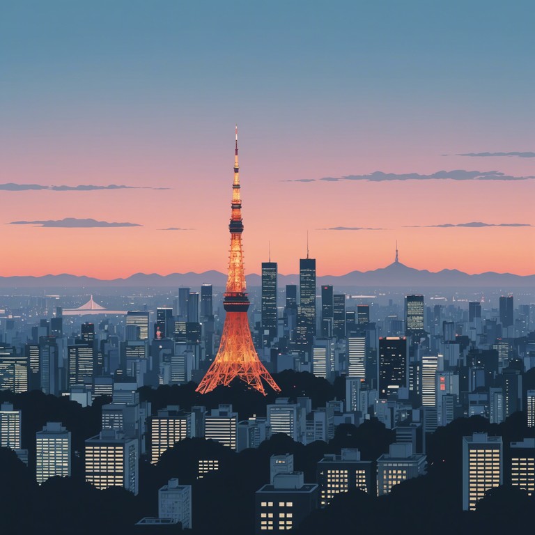 This instrumental track encapsulates the essence of a nostalgic evening in tokyo, blending traditional japanese elements with modern j pop influences, creating a reflective mood as it narrates a journey through the city's bustling yet beautiful streets at sunset.