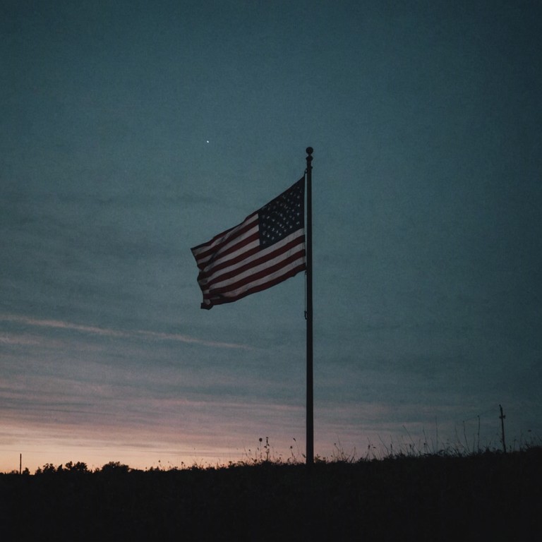 This composition blends deep, resonant tones with a hint of unsettling dissonance, portraying the complexities of national pride intertwined with darker historical undertones. The piece starts with a solemn, slow paced melody that gradually unfolds into a dense, layered orchestral climax, echoing the sinister yet celebratory nature of a nation's powerful yet troubling legacy.