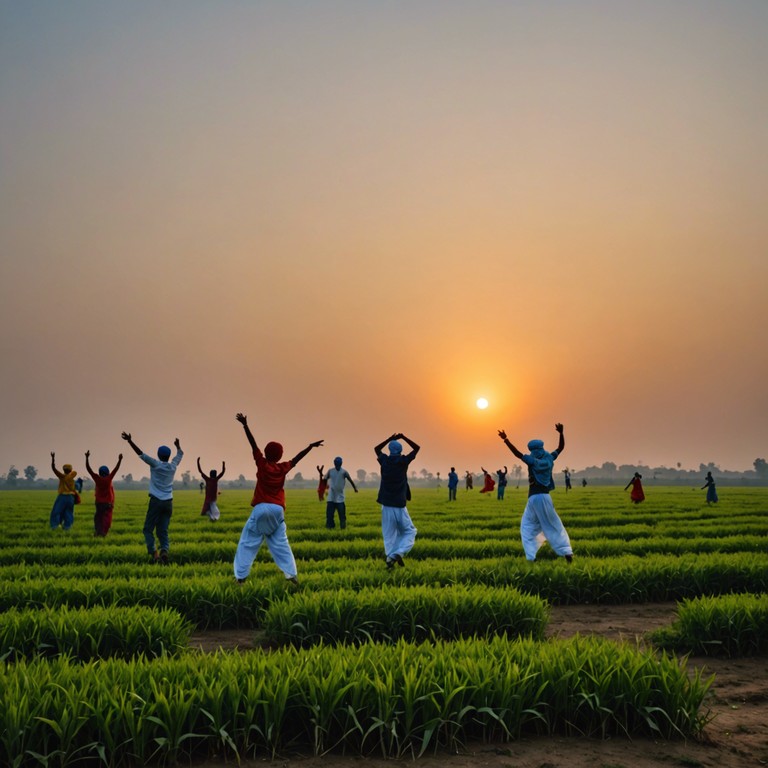 A perfect composition that marries traditional punjabi dhol rhythms with a backdrop of a joyous communal victory celebration, drawing listeners into an irresistible dance of triumph.