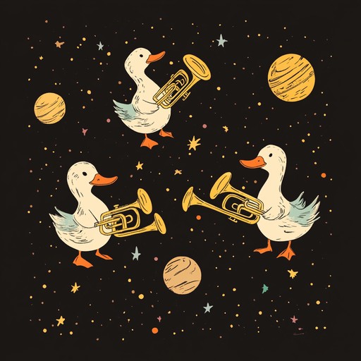 An instrumental track combining powerful tuba with techno rhythms, producing a weird yet confident tune that sounds like ducks marching through space.