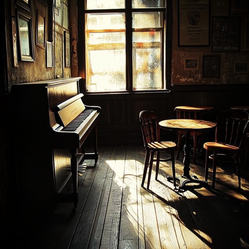 An instrumental cabaret composition that weaves together haunting piano melodies and subtle accordion harmonies, capturing the essence of lost love and distant memories lingering in the smoky ambiance of a dimly lit café.