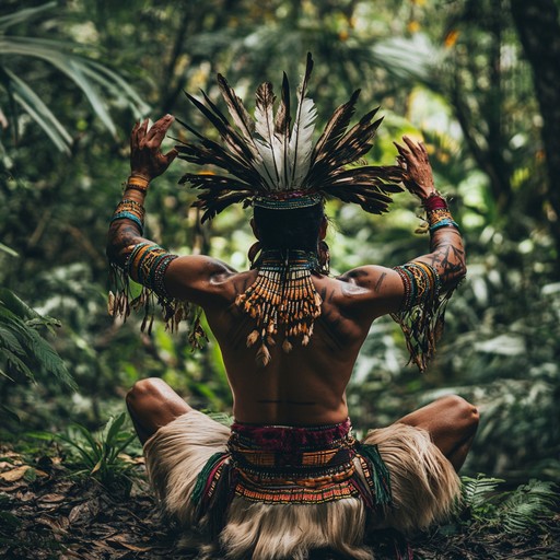 A thrilling composition drawing deep from ancestral roots. Powerful drum rhythms intertwined with enchanting flutes and ambient nature sounds. The music represents a ceremonial tribal dance, pulsating with life and echoing the heartbeat of ancient cultures, capturing the essence of tribal gatherings and celebrations.