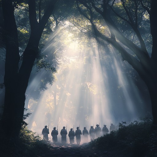 An inspiring and courageous military march that blends triumphant melodies with a sense of spiritual reverence, calling forth a higher purpose and strength. The music promises to uplift and encourage valor among its listeners.