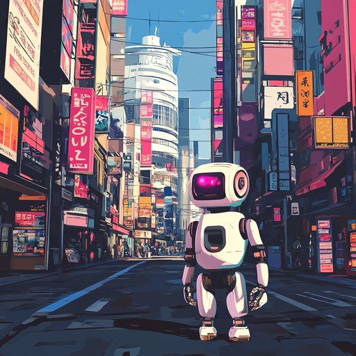 A lively instrumental piece portraying a cheerful robot exploring the bustling city, interacting with friendly residents, and experiencing delightful mishaps along the way. The melody is energetic and playful, featuring catchy rhythms that evoke a sense of fun and adventure.