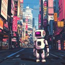 an upbeat tune capturing a robot's joyful adventures around town