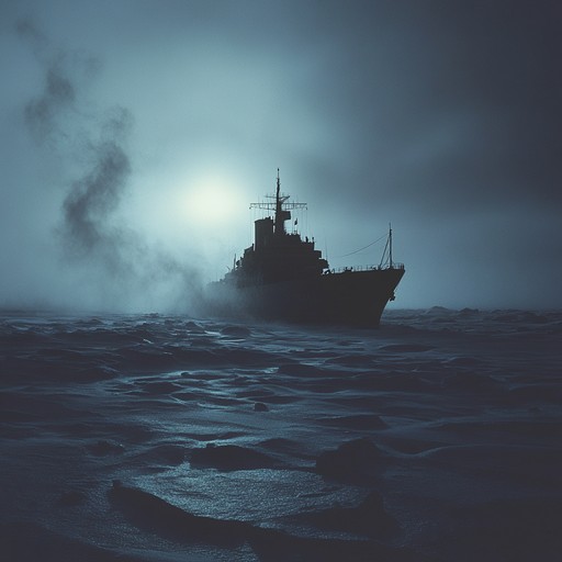 An instrumental piece that evokes the tension and anxiety of russian sailors navigating treacherous, icy waters during a challenging voyage in the arctic sea.