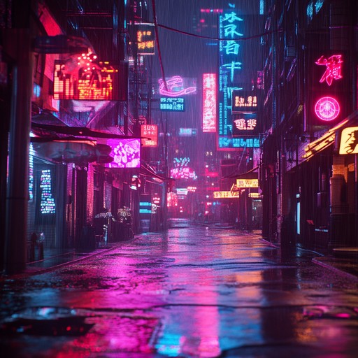 Melancholic synth layers blend with soulful guitar riffs, painting a deeply evocative picture of a neon drenched cityscape in a futuristic world. This instrumental piece captures the juxtaposition of human emotion and cutting edge technology, creating a haunting yet mesmerizing atmosphere.