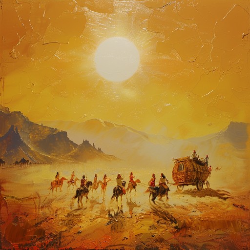 This invigorating track embodies the lively spirit of a vibrant desert dance. Traditional middle eastern instruments and rhythms form an entrancing backdrop, evoking vivid imagery of a colorful marketplace and celebratory dancing under the blazing sun. Listeners will be immersed in the joyful and rhythmic atmosphere.