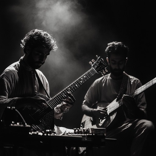 Immerse in the hypnotic fusion of sitar melodies with powerful guitar riffs, driving drum patterns, and droning bass lines. This track blends the delicate nuances of indian classical music with the energetic and rebellious spirit of rock, creating a spellbinding and dynamic soundscape.