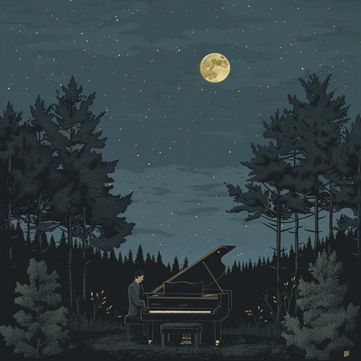 A tender piano piece flowing through a quiet night, gently evoking feelings of solitude and introspection. The moon's soft glow illuminates the silent surroundings as the notes emotionally build, recalling memories and conveying a serene, reflective mood.