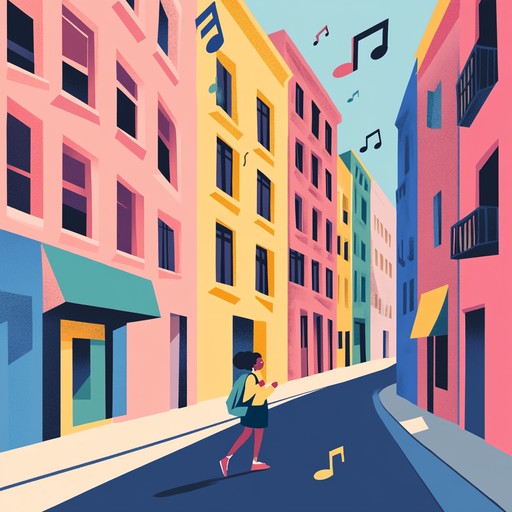 A lively and upbeat instrumental piece blending light jazz and bossa nova rhythms, capturing the feeling of strolling through a vibrant city on a sunny day. The melody is carried by a sprightly flute over a backdrop of gentle keyboards and soft percussion, creating an atmosphere of warmth and joy.