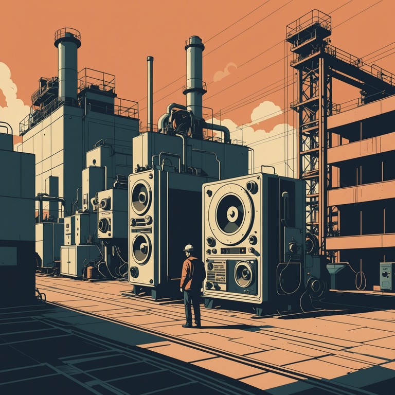 Transport yourself to a futuristic factory, where advanced robotics and human creativity merge, pulsating with each beat of this funky industrial rock composition. As the gears turn and pistons pump, the atmosphere fills with a dynamic rhythm that's both relentless and spirited.