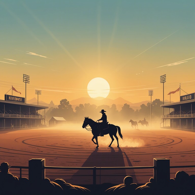 This track encapsulates the spirit of a sunrise over a bustling rodeo, combining energetic strumming and uplifting melodies that embody the heart of country living. The composition should invoke the freshness of morning and the excitement of a new day at the rodeo, with a focus on rhythmic prowess and melodic joy.