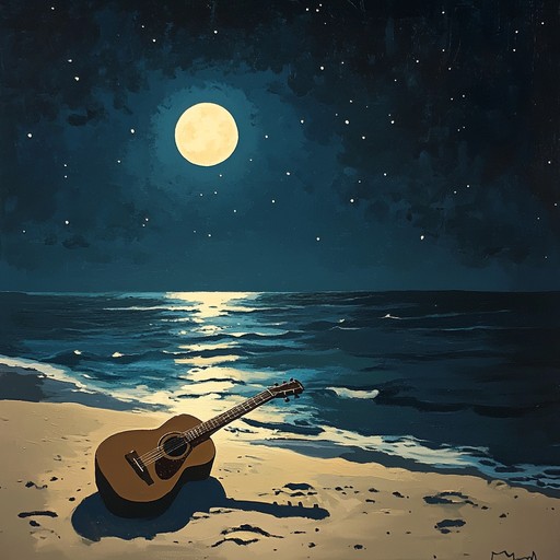 An instrumental piece blending soft guitar harmonies and gentle rhythms, capturing the essence of a peaceful night under the stars on a tropical beach, evoking feelings of tranquility and warmth.