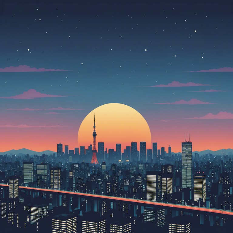 This piece captures the essence of a serene tokyo evening, as the skyline twinkles against the dusk. Soft, melodious j pop rhythms mingled with ambient sound elements create an enveloping atmosphere of tranquility.