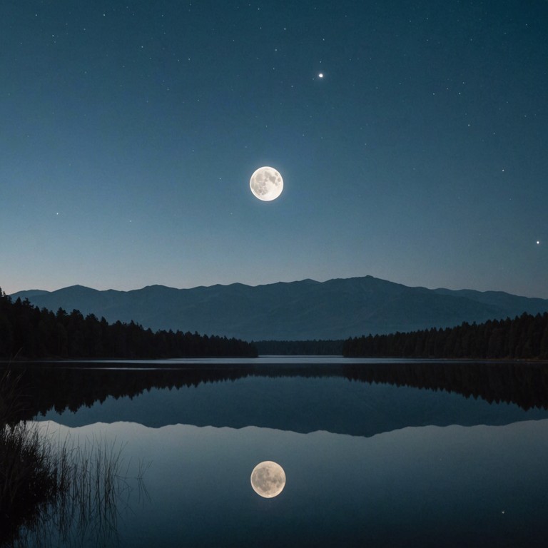 A serene nocturnal landscape evoked by the gentle and peculiar melodies of a musical saw, painting a vivid picture of moonlight dancing on a quiet lake. The ethereal tones provide a calming yet slightly eccentric backdrop that tickles the imagination and warms the heart.