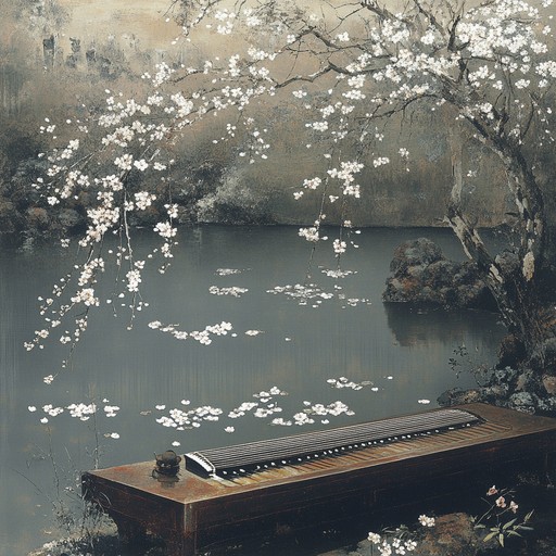 Exploring the delicate intersection of nature and spirituality, this composition features the koto, a traditional japanese stringed instrument. Set against the visual of cherry blossoms gently falling over a peaceful pond, the music intertwines serene melodies with the natural sounds of water, creating a meditative soundscape that captures both the beauty of japanese landscapes and the depth of its classical musical heritage.