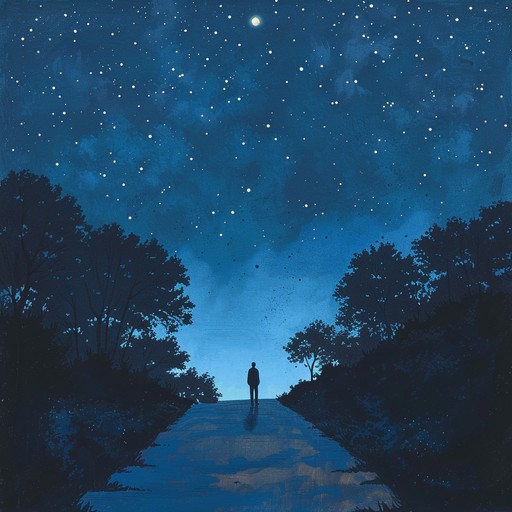 A delicate combination of piano and soft strings brings to life the serene beauty of a starry night stroll. The melody subtly guides the listener through moments of introspection and peaceful nostalgia.