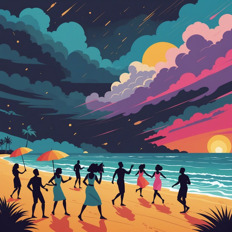 Immerse yourself into the heart of the storm with this exciting track that combines the joyful tones of calypso music with the overwhelming energy of a tempest. Steel drums lead the charge, supported by heavy percussion and a backdrop of sound that brings the listener into a whirlwind of emotion.