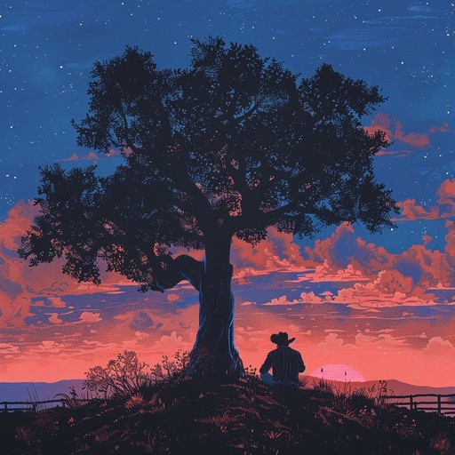 A reflective sertanejo piece capturing the essence of a lonely cowboy's sorrow as he wanders through endless fields. The guitar strums evoke a sense of deep brooding, illustrating scenes of solitary life in rural brazil.