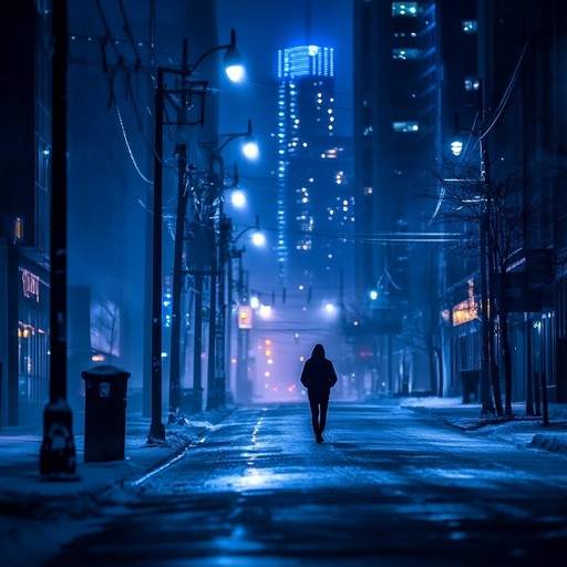 An emotive instrumental piece that blends melancholic piano melodies with ambient electronic elements to evoke a profound sense of longing and solitude experienced while wandering through desolate cityscapes at night.